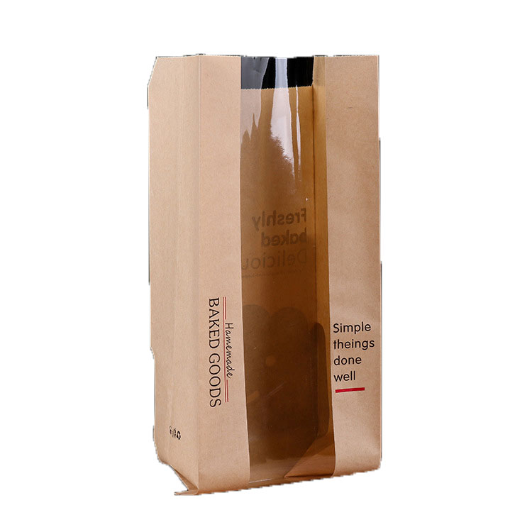 2020 Food Grade Greaseproof Custom Logo Printed Bakery Brown Kraft Bread Packaging Paper Bags With Window