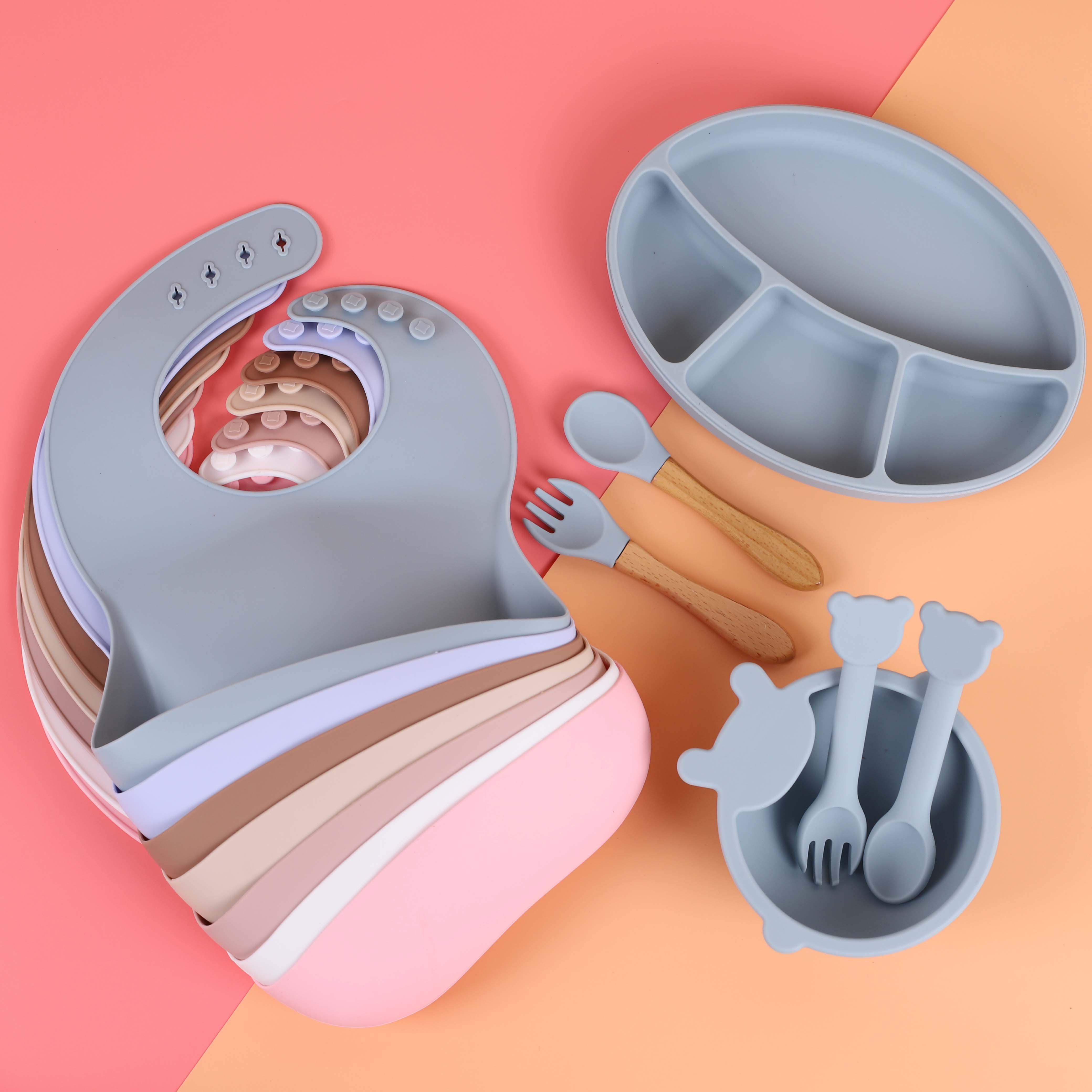 Bpa Free Baby Plates Suction Silicone Feeding Bowl Set And Spoon Toddler Food container baby bibs baby plate bowl with suction