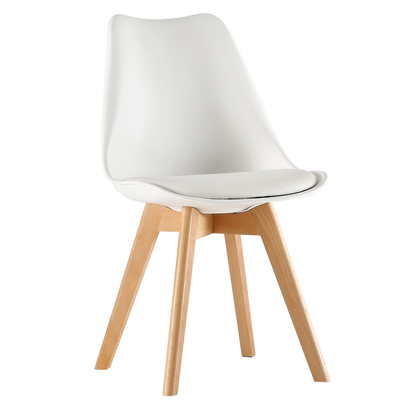 High Quality Free Sample Modern Design PP Little Tulip Room Chairs with Leather Cushion Plastic Cafe Dining Chair With Wood Legs