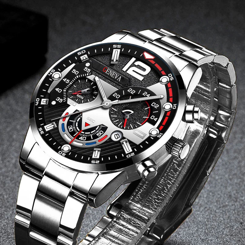 Factory Price Night Glow Metal Watch For Men Calendar Six Pin Steel Band Quartz Business Watch