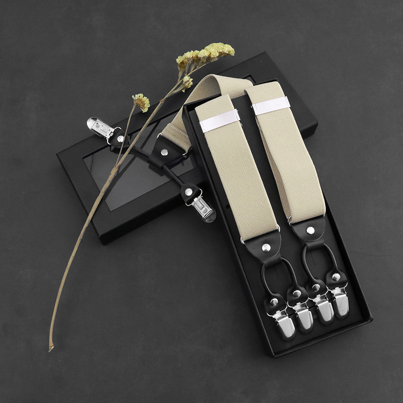 Luxury Custom Logo Suspenders Solid Color  Y Back Braces 6 Clips Gift Box Adjustable Elastic Suspenders for Men