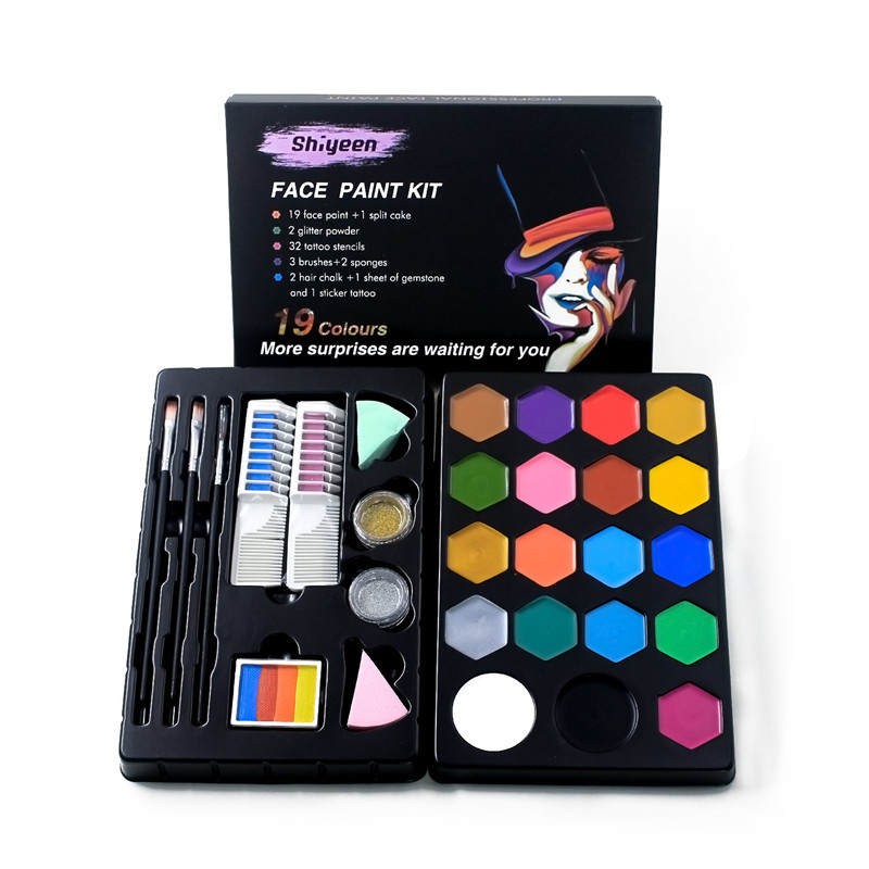 19 colours Nontoxic Professional Water Color Face Paint Water Activated Kids Face Paint Kit