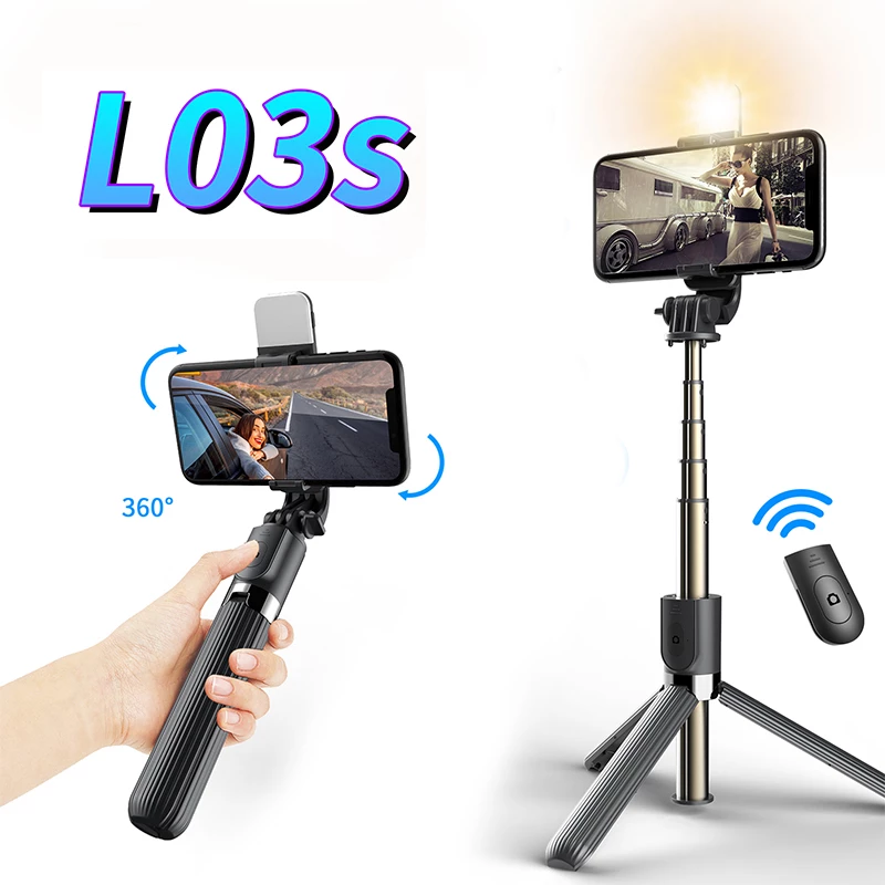 JUNNX 3 In 1 Remote Control Shutter LED Fill Light Selfiestick Tripod Baston Tripode Flexible MINI Selfie Stick