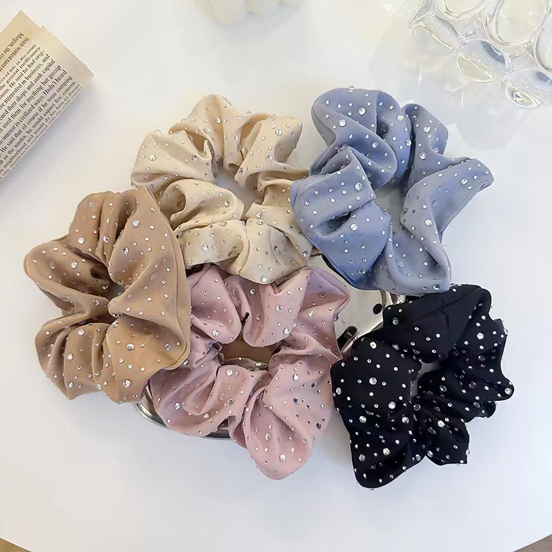 2023 Luxury rhinestone scrunchy satin bling hair band with rhinestone sequin scrunchie for women