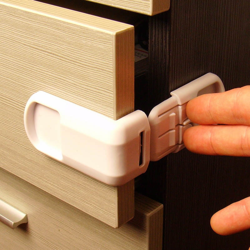 3 Colors Wardrobe Door Lock Double Snap Button Right Angle Safety Lock Multifunctional Baby Safety Drawer Locks