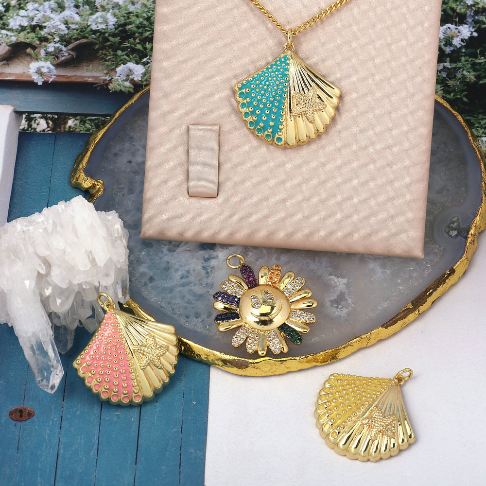 Trendy Cowire Shell Charms Enamel Plating Sun Flower Zirconia Charm for Women Latest Fashion Jewelry