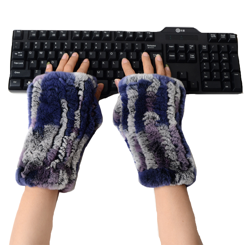 wholesale winter women rex rabbit fur woven mittens soft and stronger elastic real fur gloves for ladies fingerless gloves