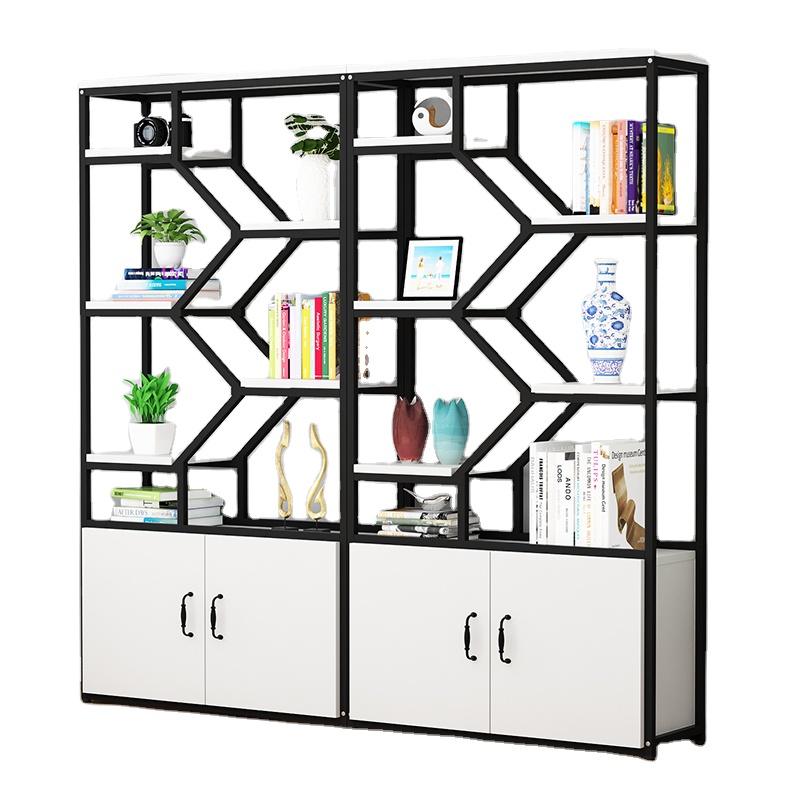 New design Modern Bookshelves metal Wood Display Rack with 4 Cabinets Bookcase Bookshelf for Home office Living Room bedroom