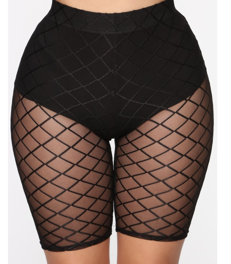 Black Spandex Mesh High Waist Fishnet Shorts Knitted Viscose Heated Underwear Sexy Hot
