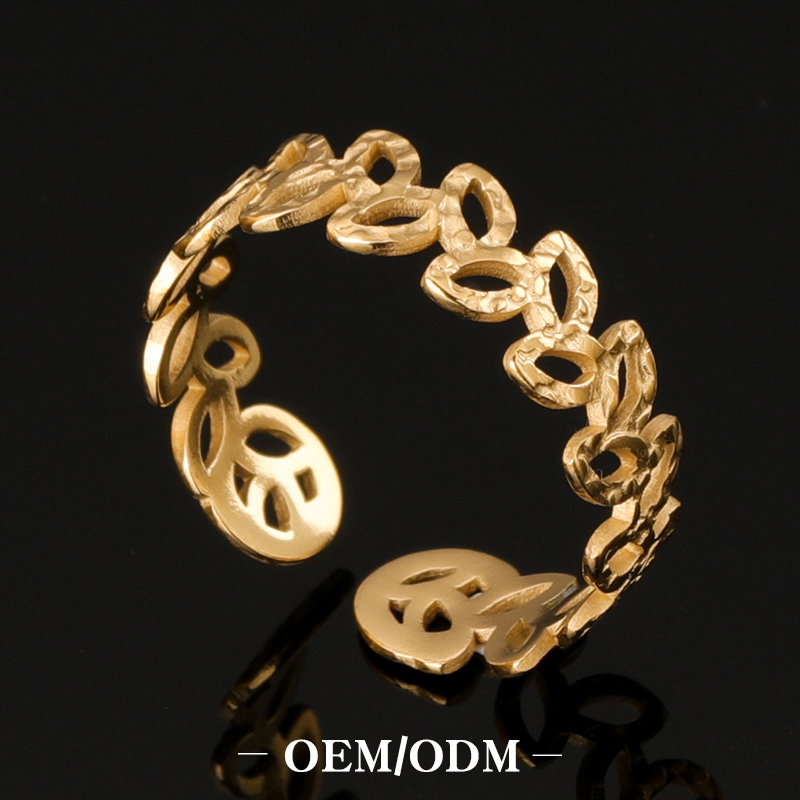 Explosive Style European And American bandTree branch texture Vintage leafs band gold rings stainless steel