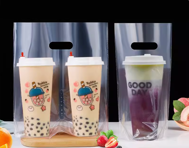 Biodegradable HDPE Transparent Square Bottom Cup Take-Away Beverages Boba Bubble Tea Coffee Eco-Friendly PE Plastic Carry Cups