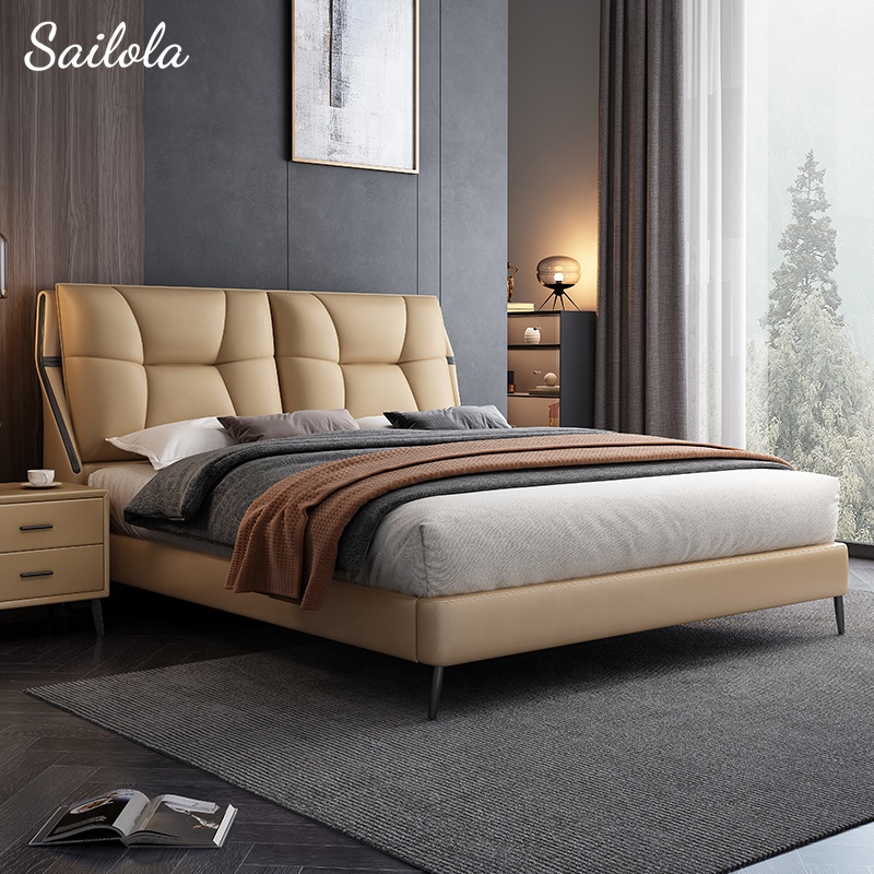 Hot-selling Italian Leather Bed High Quality Furniture Bed Practical King Size Bed Leather
