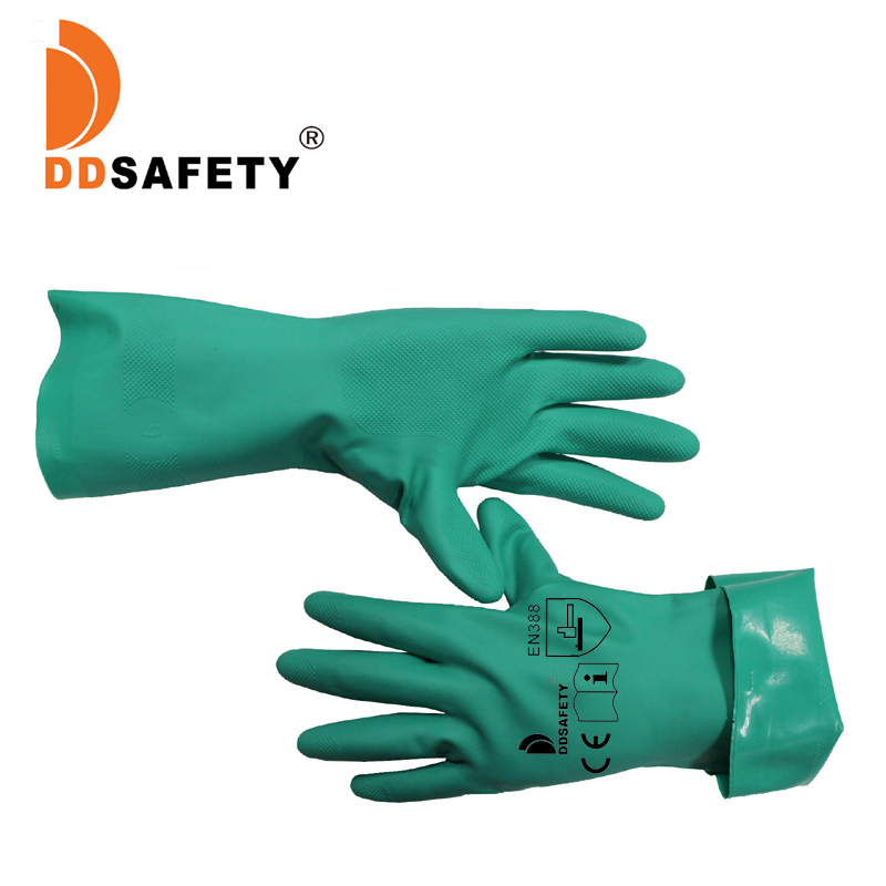 Green Nitrile Reusable Household Kitchen Waterproof Dishwashing Gloves guantes de nitrilo