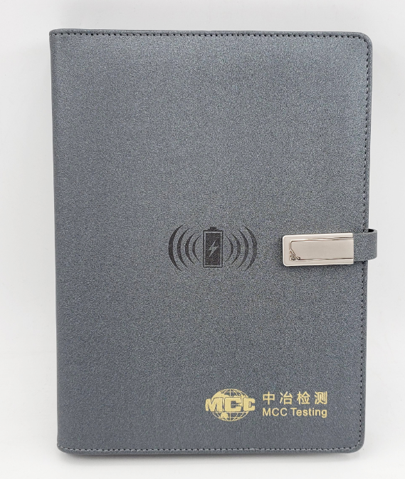 A5 PU cover With magnetic lock Wireless charging notebook With 3 USB for mobile phone Notebook power bank