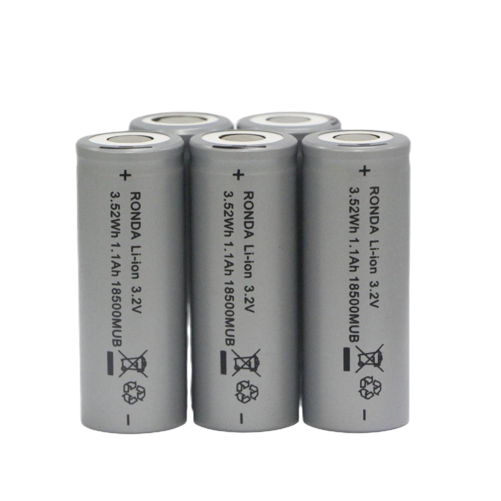 Ronda Brand Manufacturer 18500 Lithium battery 3.2v Full Capacity 1100mah Lithium Iron Phosphate Flat Head Rechargeable battery
