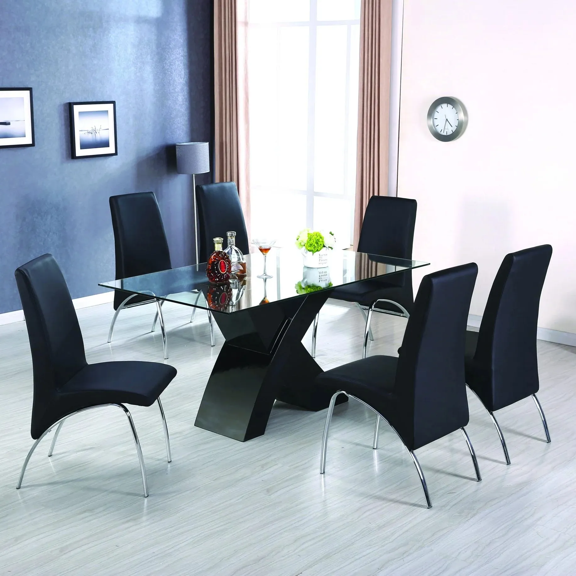 wholesale modern restaurant dining room glass tables and chairs set 6 chairs