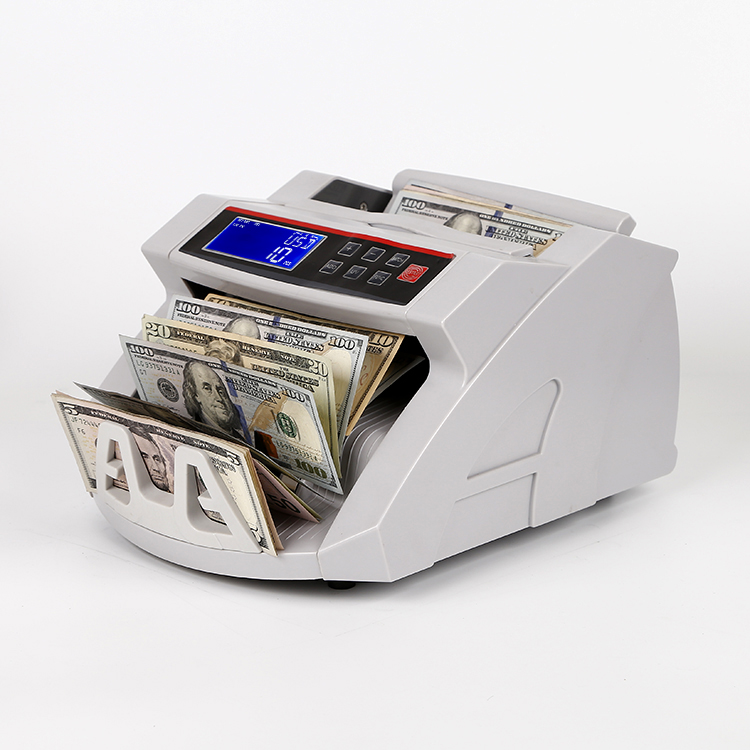 White gray cash counting machine with LCD or digital screen