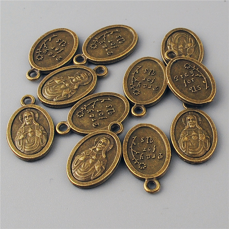 12*20mm Antique Bronze Sacred Heart Jesus Medal ACP019 Pendant for Catholic Rosary Bracelet Making