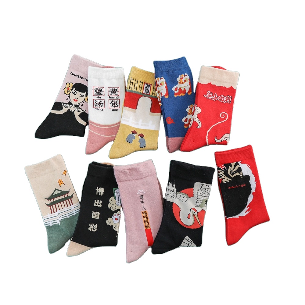 women socks Ins Chinese style lady socks college style girl autumn and winter cartoon socks