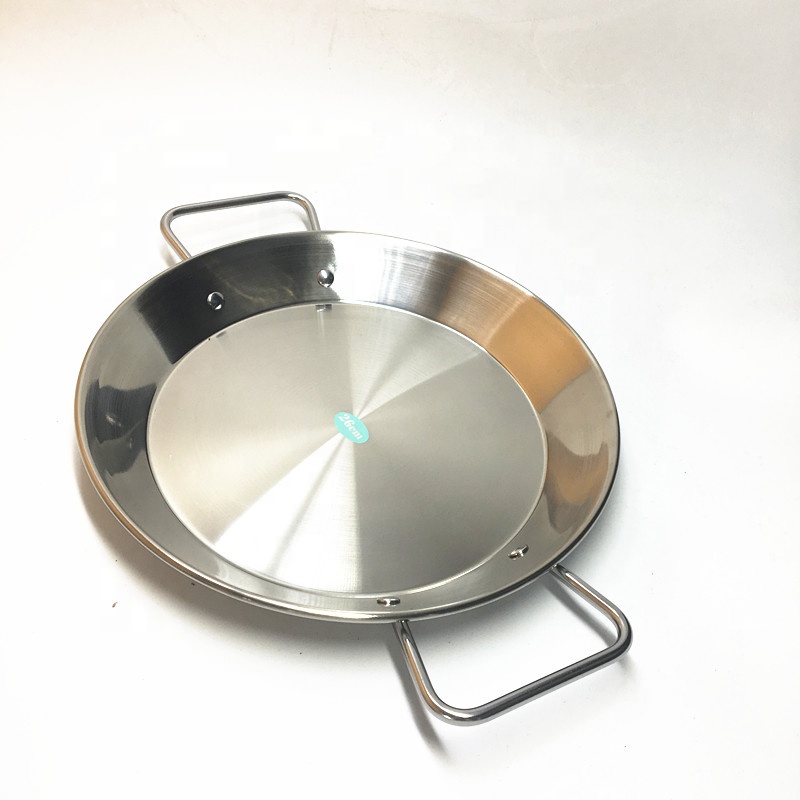 13inch Round Dish Double Handles Cooking Seafood Pan Stainless Steel Paella Pan