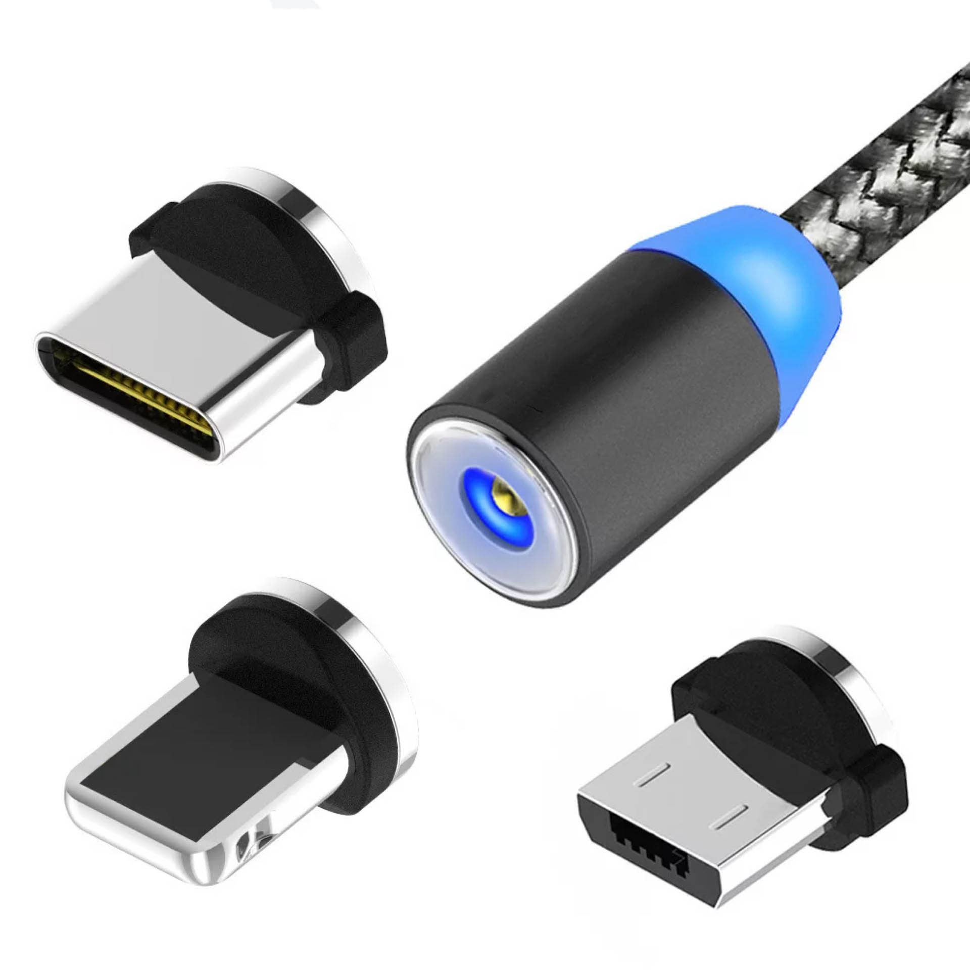 Светодиодный магнитный кабель для быстрой зарядки Micro USB Тип C нейлоновое плетение + только зарядка из алюминиевого сплава