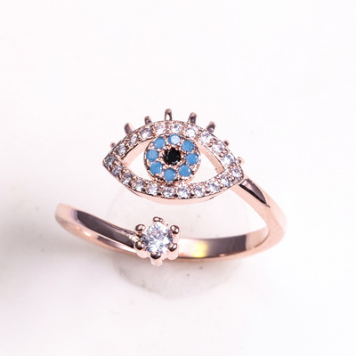 Ювелирное изделие Yiwu Бижутерия персонализированное 18k позолоченное синее CZ кристаллическое кольцо для глаз открытое регулируемое циркониевое кольцо от сглаза