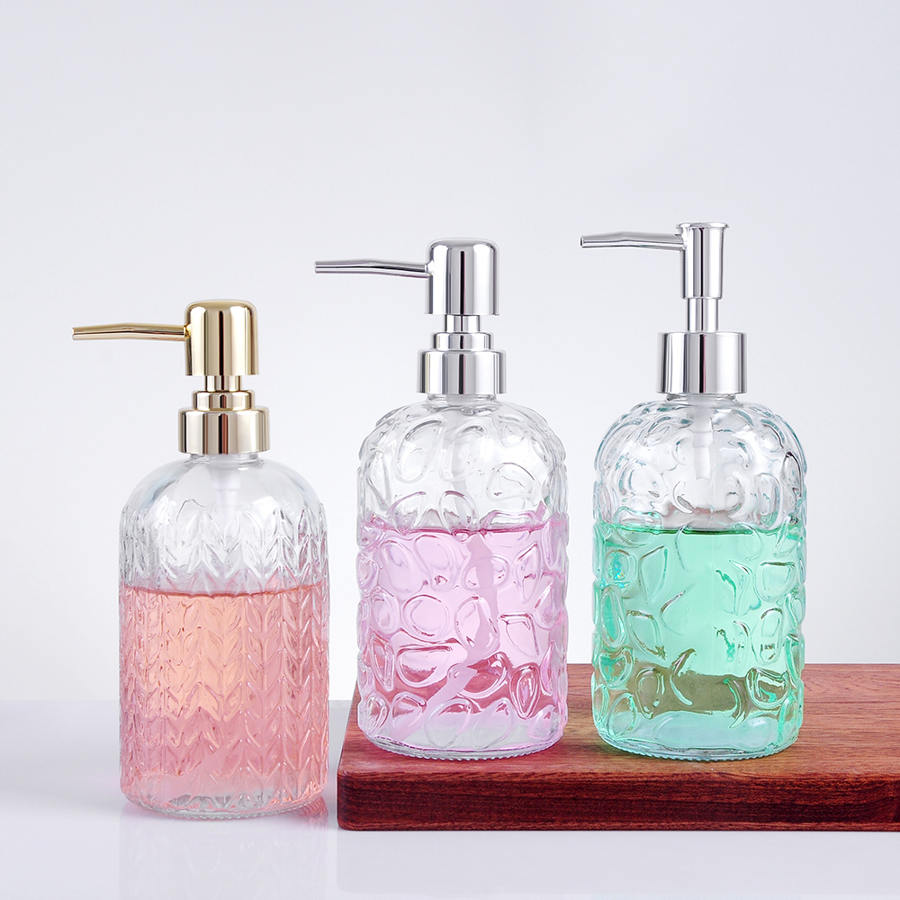Customized Logo Luxury 500ml Transparent Cosmetic Dispenser Hand Wash Liquid Soap Glass Bottle With Pump