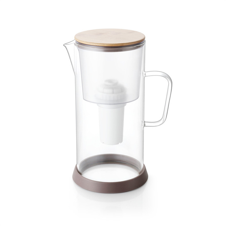 Glass Water Filter Pitcher for Home and Office Use Glass Pitcher Jug carafe filtrante bamboo lid stainless steel with stand