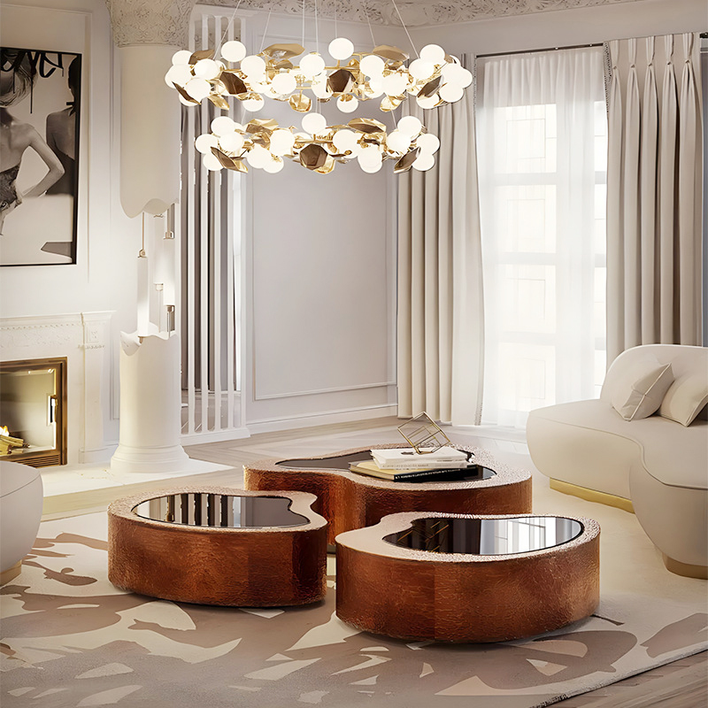 MR Italian Minimalist Special-Shaped Stainless Steel Coffee Table Convex Design Tempered Glass Tea Table Living Room Furniture