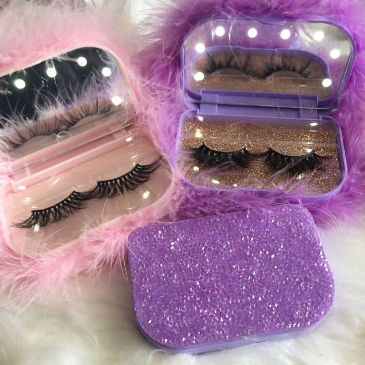 meetbeauty 2021 hot selling led light mirror lashes case 25mm 3d mink lashes boxes customized packaging and private label