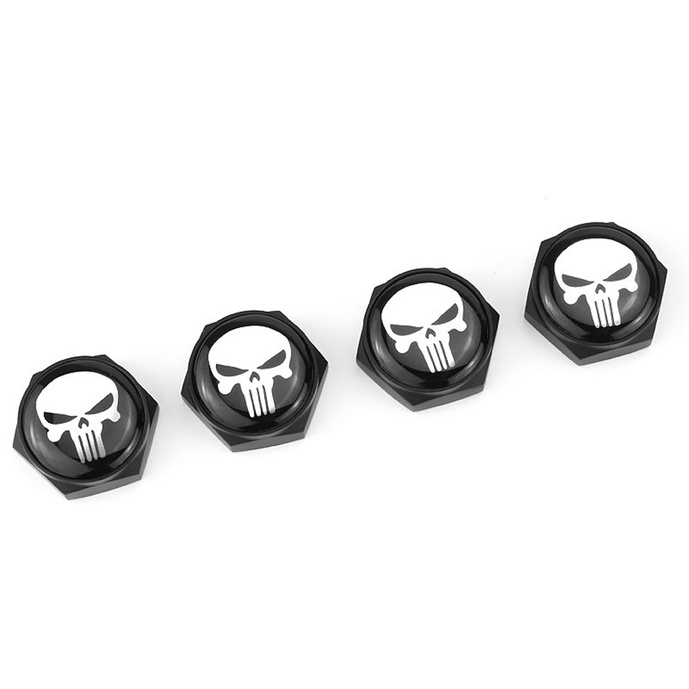 4PCS Universal Car Skull Anti-Theft License Plate Frame Bolts Screws Caps Car-Modified Accessories Zinc& Alloy