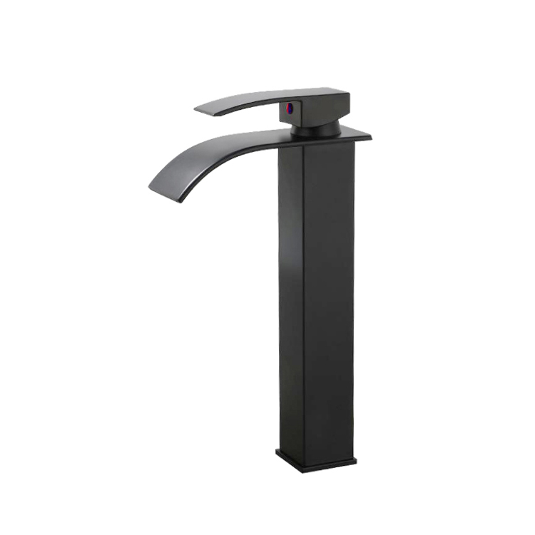Hot sale modern waterfall basin mixer tall body bathroom faucet taps black