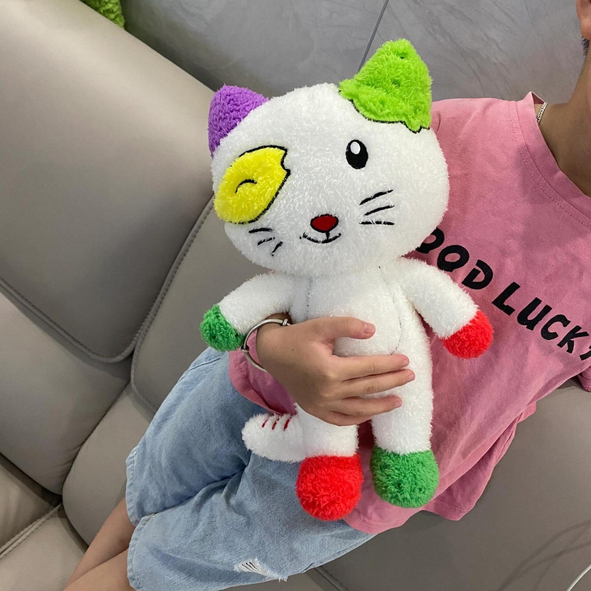 Cute Tea Rice Cat Plush Toy Black And White Splicing Plush Kawaii Cat Sleeping Leg Doll Festival Gift For Children Birthday Gift