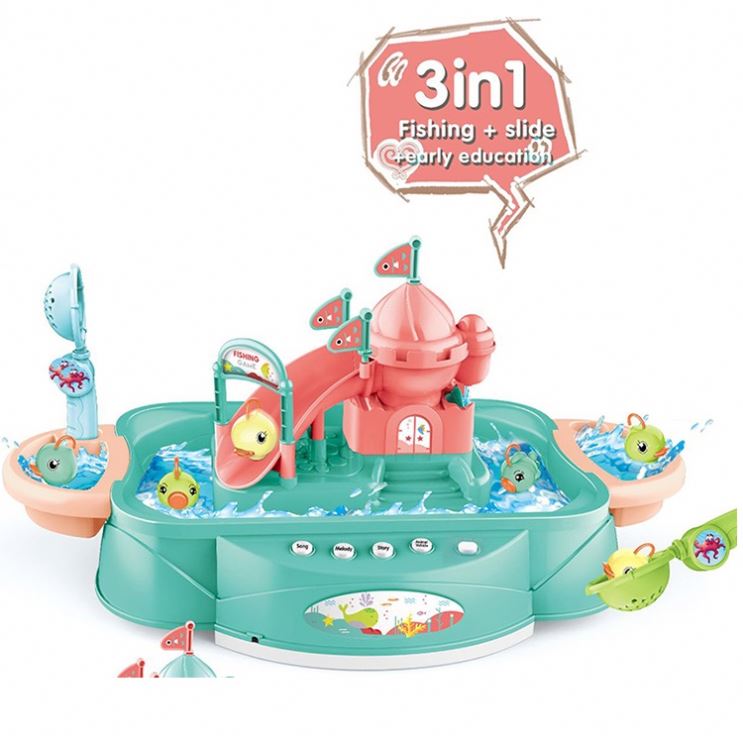 3 in 1 Kids Interactive Battery Operated Slide Fishing Game Early Educational Toys with Music