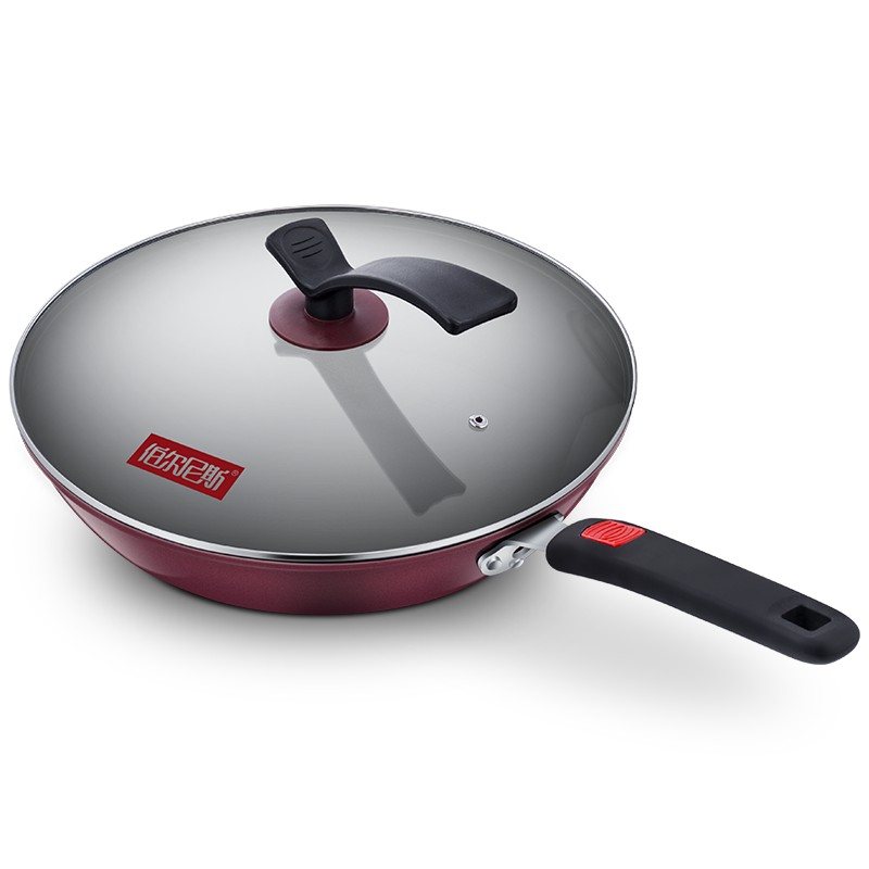 Factory sale direct non stick iron wok with glass cover kitchen cooking wok 32cm kitchen ware cookware