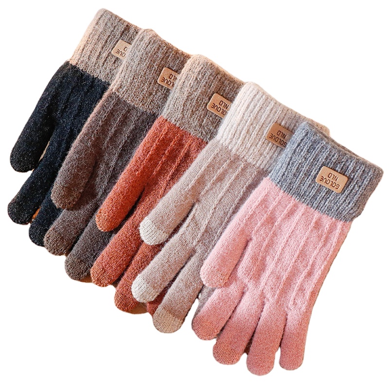 Mittens Glove Warm Fashion Woolen Bike Micro-touch Acrylic Touch Screen Thermal Texting Magic Knit Full Finger Black Jacquard