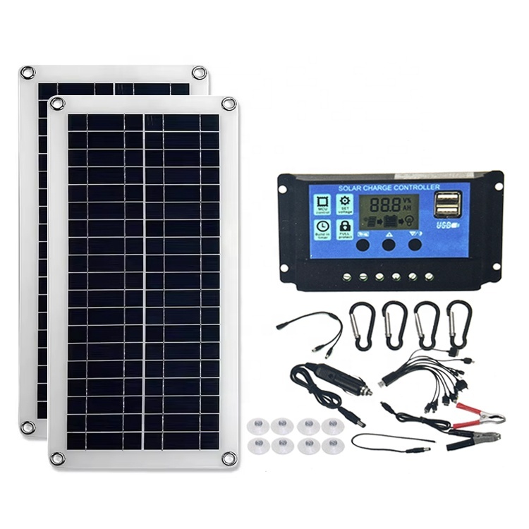 Solar Panel Kit Ipx7 Waterproof 20w 18v 2pcs Monocrystalline Solar Panel With Solar Charge Controller For Usb Device