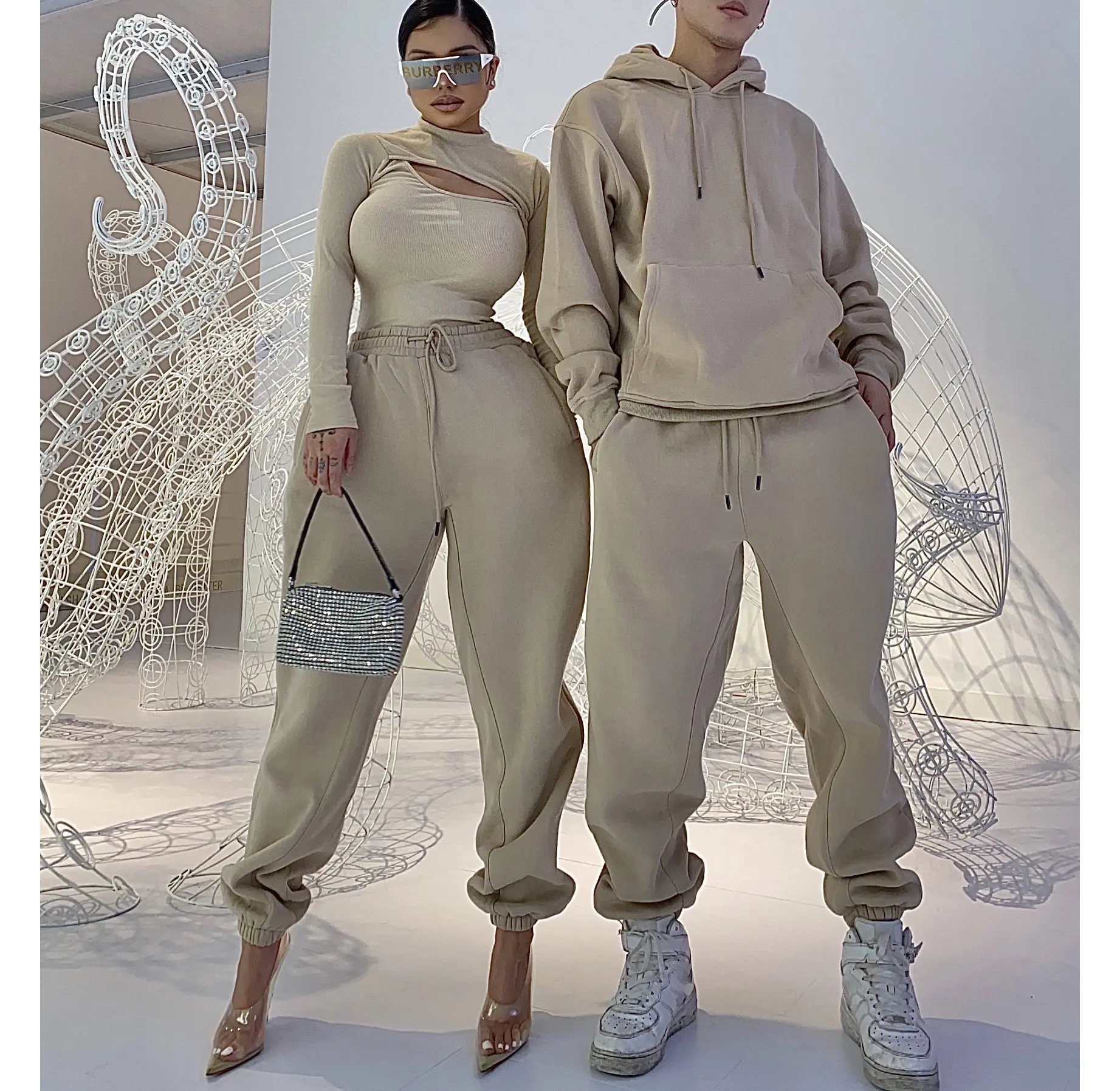 Customizable Unisex Fleece Hoodie and Jogger Set for Men