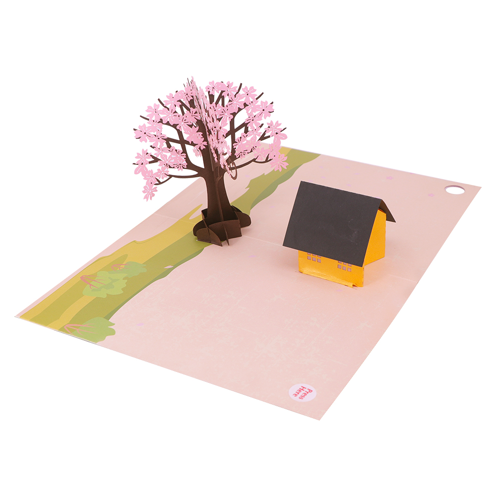 Musical Laser Cut Cherry And House Wedding Invitation 3D Pop Up Card With Mp3 Voice