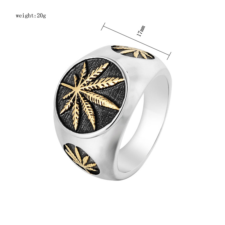 Vintage style Sainless steel mariguana hemp leaf ring for Men