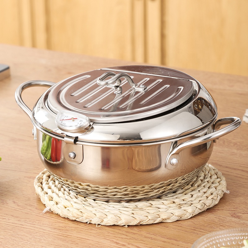 Custom fryer pot stainless steel cookware deep fryer tempura frying pot nonstick cooking