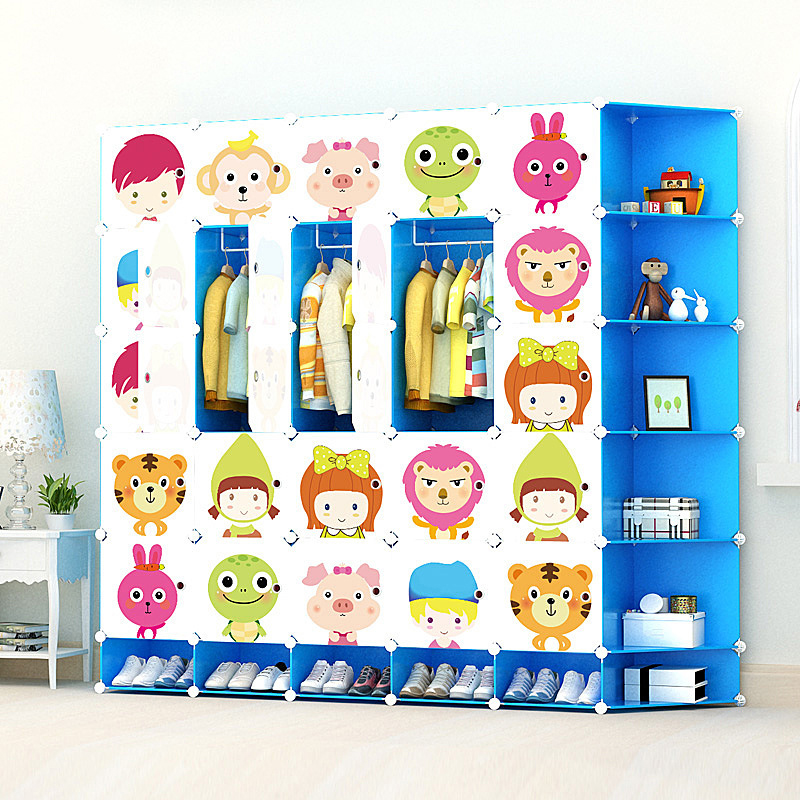 Simple cartoon wardrobe storage rack baby child wardrobe child adult wardrobe storage cabinet combination cabinet sundries cabin