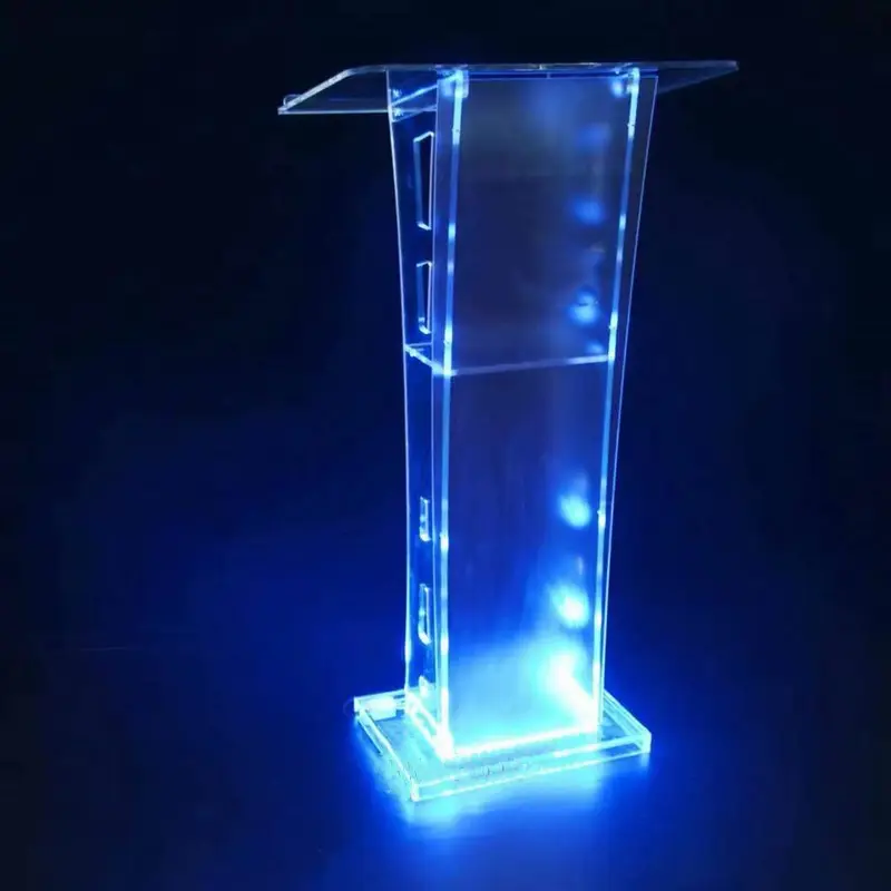 2021 Modern Floor Standing Acrylic Church Pulpit Lectern Podium Plexiglass with Led Light for Sale