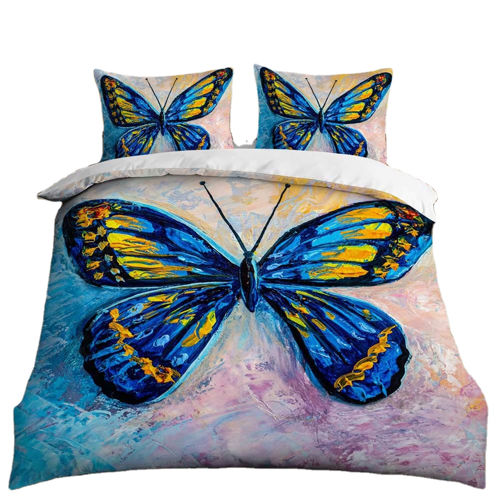 3D Digital printing Animal Butterfly Design bed sheet set duvet cover set with pillowcase Bedding set