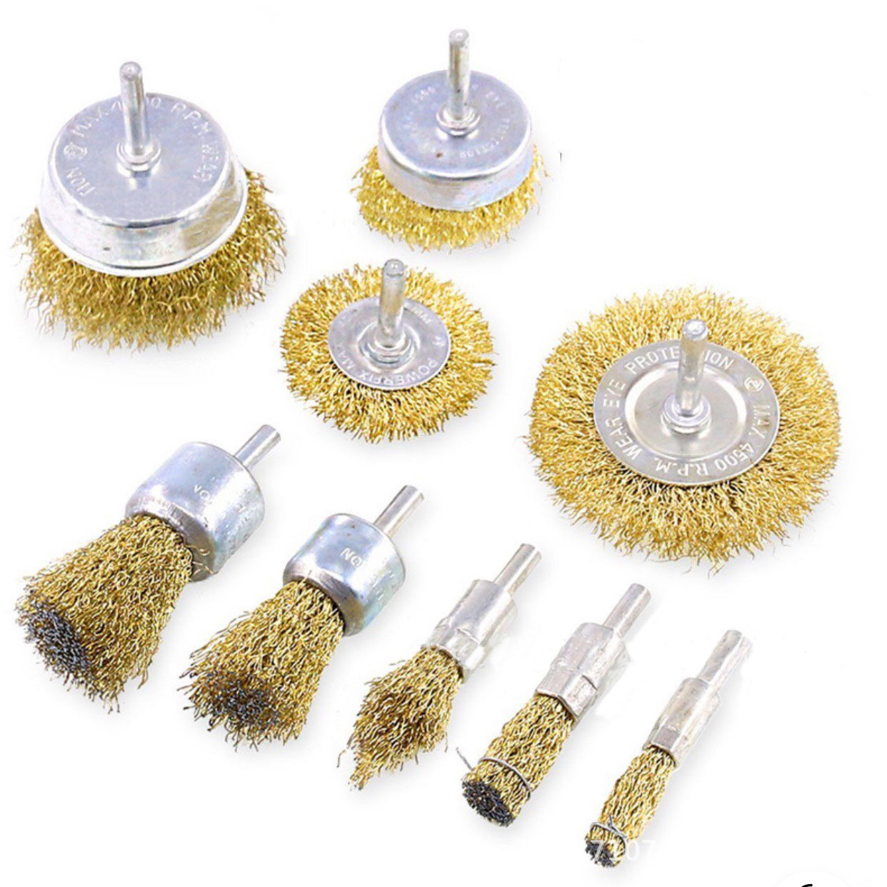 twisted steel Wire Brush Wheel Cup Brush Set 9 Piece, Brass Coated, Cup Brush Set 1/4" shank iron wire sets