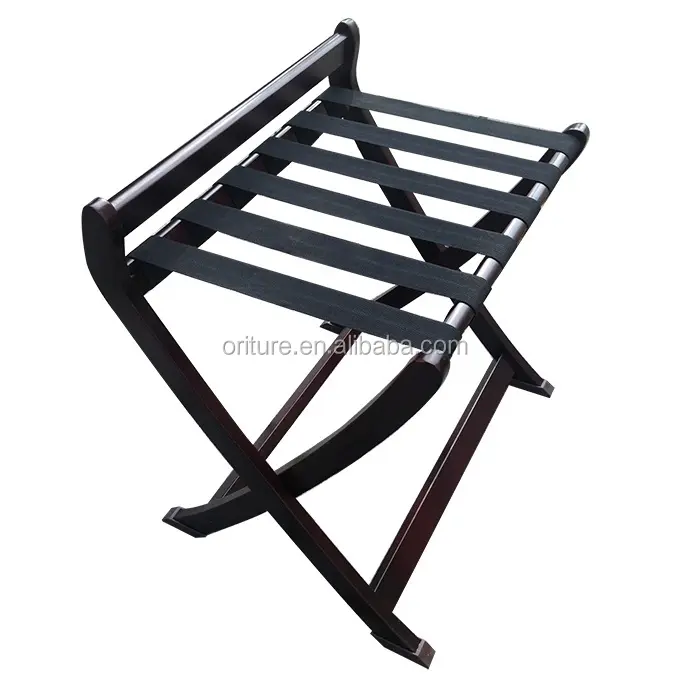 H027 Hospitality Supply Hotel Folding Suitcase Baggage Stand Solid Wood Leather Strap Vintage Luggage Rack For Bedroom