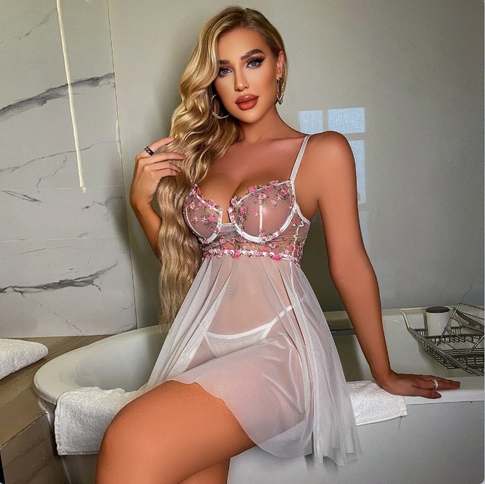 Wholesale Women Nighty Dress Two Piece Transparent Lingerie Women Sling Underwear V Neck Sexy Lingeries Cute Lingerie Set