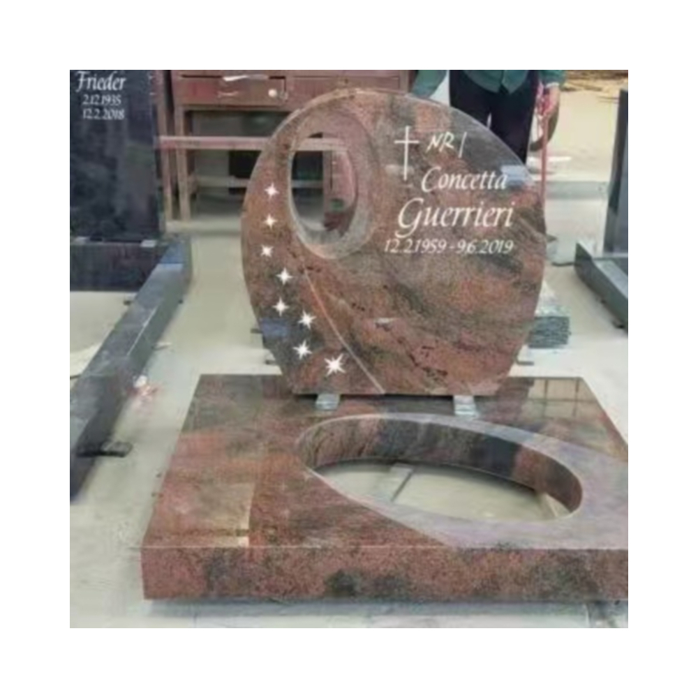 Custom Size Black And Grey Granite Flower Carving Headstone With A Set Vase Monument
