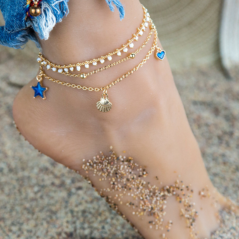 Boho Jewelry Sea Shell Heart Anklets Gold Plated Heart Jewelry Set 2021 Anklets
