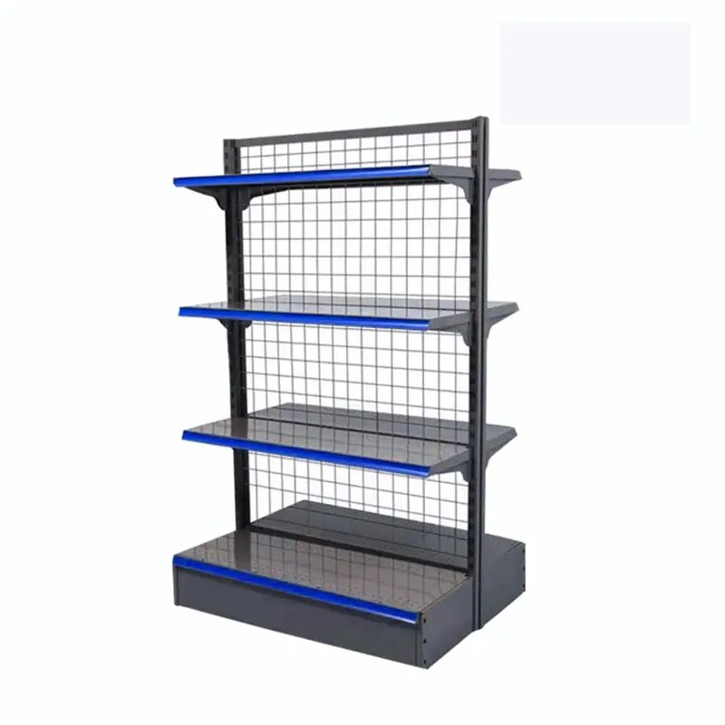 New Design Of Flat Back Supermarket Shelf Wall Goods Single Side Hanging Basket Grid Shelf